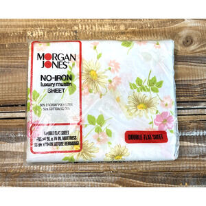 Vintage 1970s New Old Stock Morgan Jones Double Flat Sheet Flower Daisy Muslin